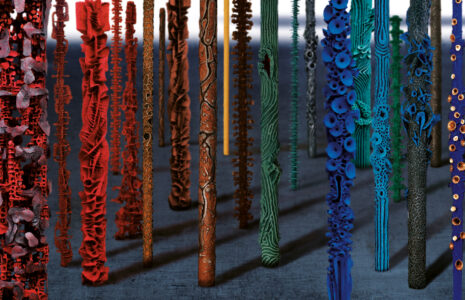 Installazione Foresta - 2001-2011 Cartapesta, pigmenti e metallo cm. 350 Ø da 7 a 60